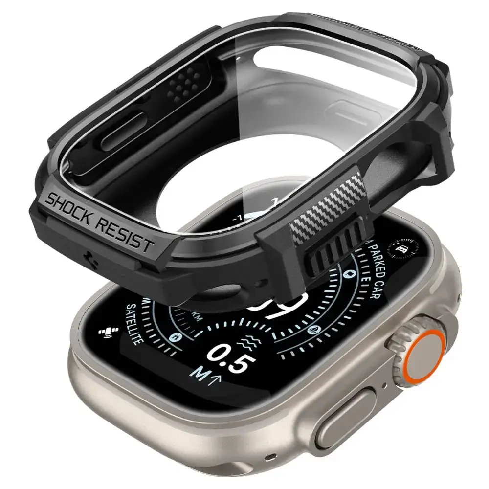 SPIGEN RUGGED ARMOR & TEMPERED GLASS APPLE WATCH ULTRA 1 / 2 / 3 (49 MM) MATTE BLACK