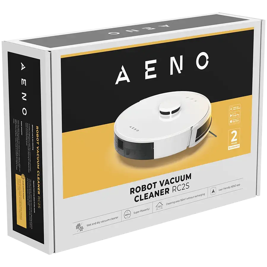 AENO Robot Vacuum Cleaner RC2S: wet & dry cleaning, smart control AENO App, powerful Japanese Nidec motor, turbo mode