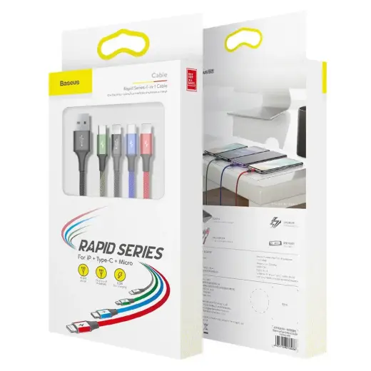 Baseus CA1T4-A01 4-in-1 datu pārraides un uzlādes vads | USB-C uz Lightning, Micro USB | 15W | 1.2m | melns