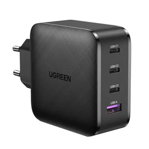 Wall charger GaN UGREEN CD224, 3x USB-C, 1x USB, Power Delivery 3.0, GaN, 65W (black)