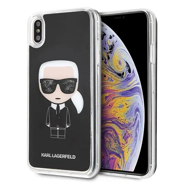 Karl Lagerfeld Iconic ar spīdumiem telefona maciņš priekš iPhone Xs Max melns