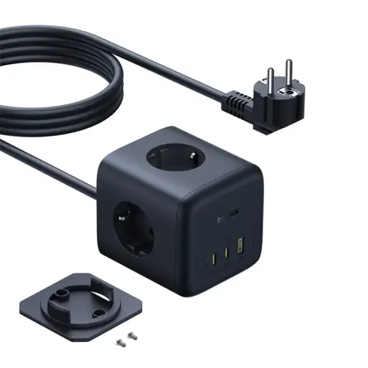 Baseus EnerFill FA11 67W Power Strip, USB-A + USB-C Cube + 3 x EU Socket 1.5m - Black