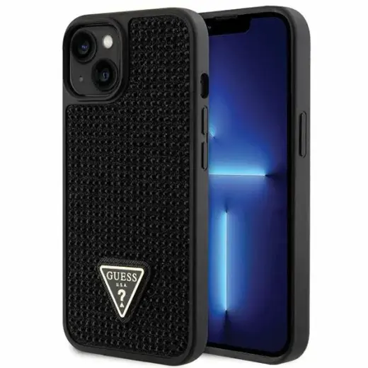Guess Rhinestones Triangle Metal Logo Case for iPhone 14 Black
