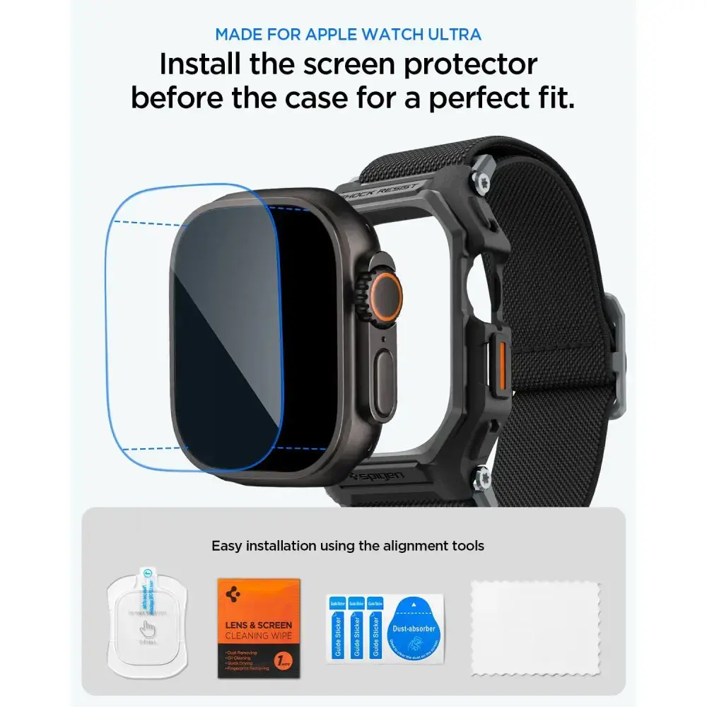 SPIGEN LITE FIT PRO & TEMPERED GLASS APPLE WATCH ULTRA 1 / 2 / 3 (49 MM) MATTE BLACK