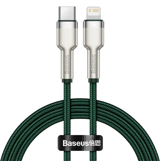 Baseus Cafule Metal datu pārraides un uzlādes vads | USB-C uz Lightning | 20W | 1m | zaļš