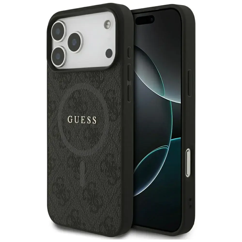 Guess 4G Ring Classic Logo maciņš ar MagSafe atbalstu telefonam iPhone 17 Pro Max melns