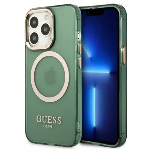 Guess GUHMP13XHTCMA iPhone 13 Pro Max 6,7" zielony|khaki hard case Gold Outline Translucent MagSafe