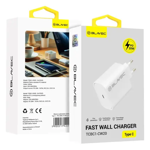 Blavec BC1 tīkla lādētājs | 20W | PD | USB-C | balts