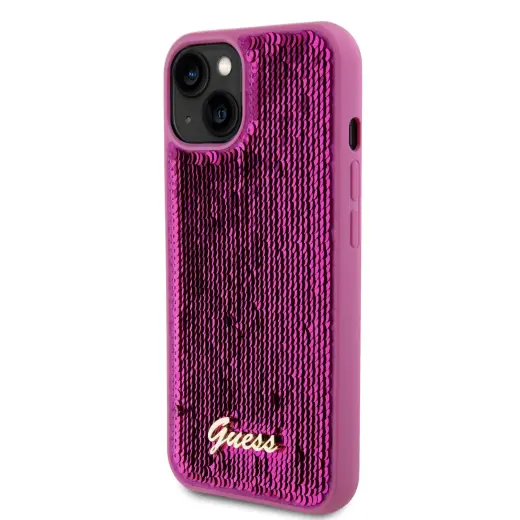 Guess Sequin Script Logo Case for iPhone 13 Magenta