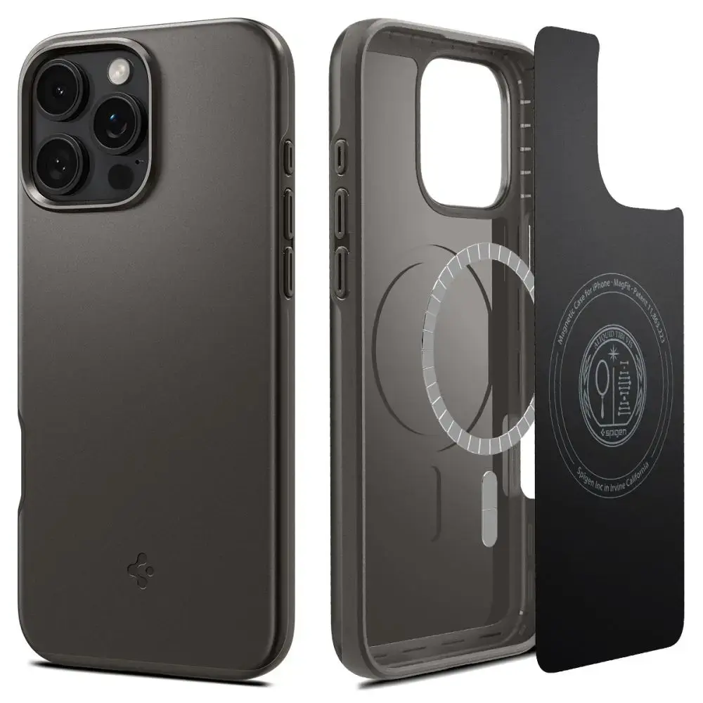 SPIGEN Thin Fit phone case for iPhone 16 Pro gunmetal with MagSafe