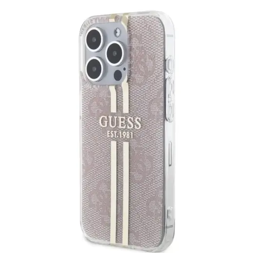 Guess IML 4G Gold Stripe Case for iPhone 15 Pro Max Pink
