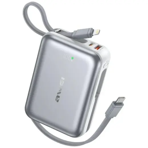 Awei C03 väline akupank (powerbank) | 20 000 mAh | 45W | PD | USB-A, USB-C, Lightning | silver