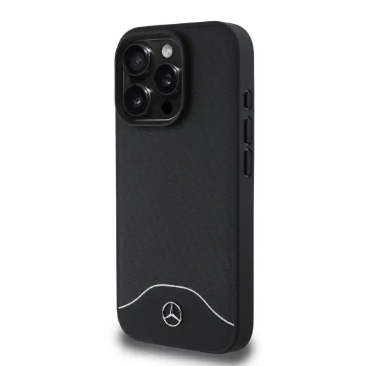 Mercedes Wood Imitation and Smooth Leather MagSafe Case for iPhone 16 Pro Black
