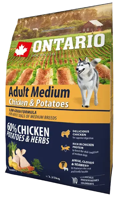 Dry food for dogs - Ontario Dog Adult Medium Chicken and Potatoes, 2,25 kg