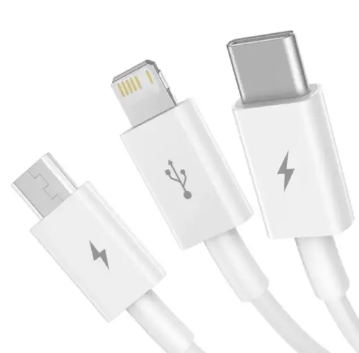 Baseus CAMLTYS-02 Superior Fast Charging Data Cable 3v1 USB-C, Lightning, MicroUSB 1.5m White (Damag...