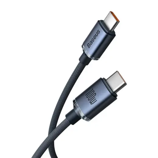 Baseus CAJY000701 Crystal Shine Series datu pārraides un uzlādes vads | USB-C uz USB-C | 100W | 2m | melns (Bojāts iepakojums)