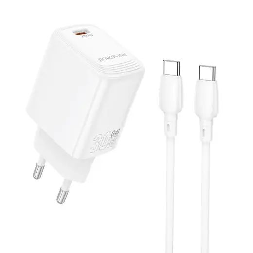 Borofone BN28 travel charger | 30W | PD | USB-C | with 1m USB-C to USB-C cable | white