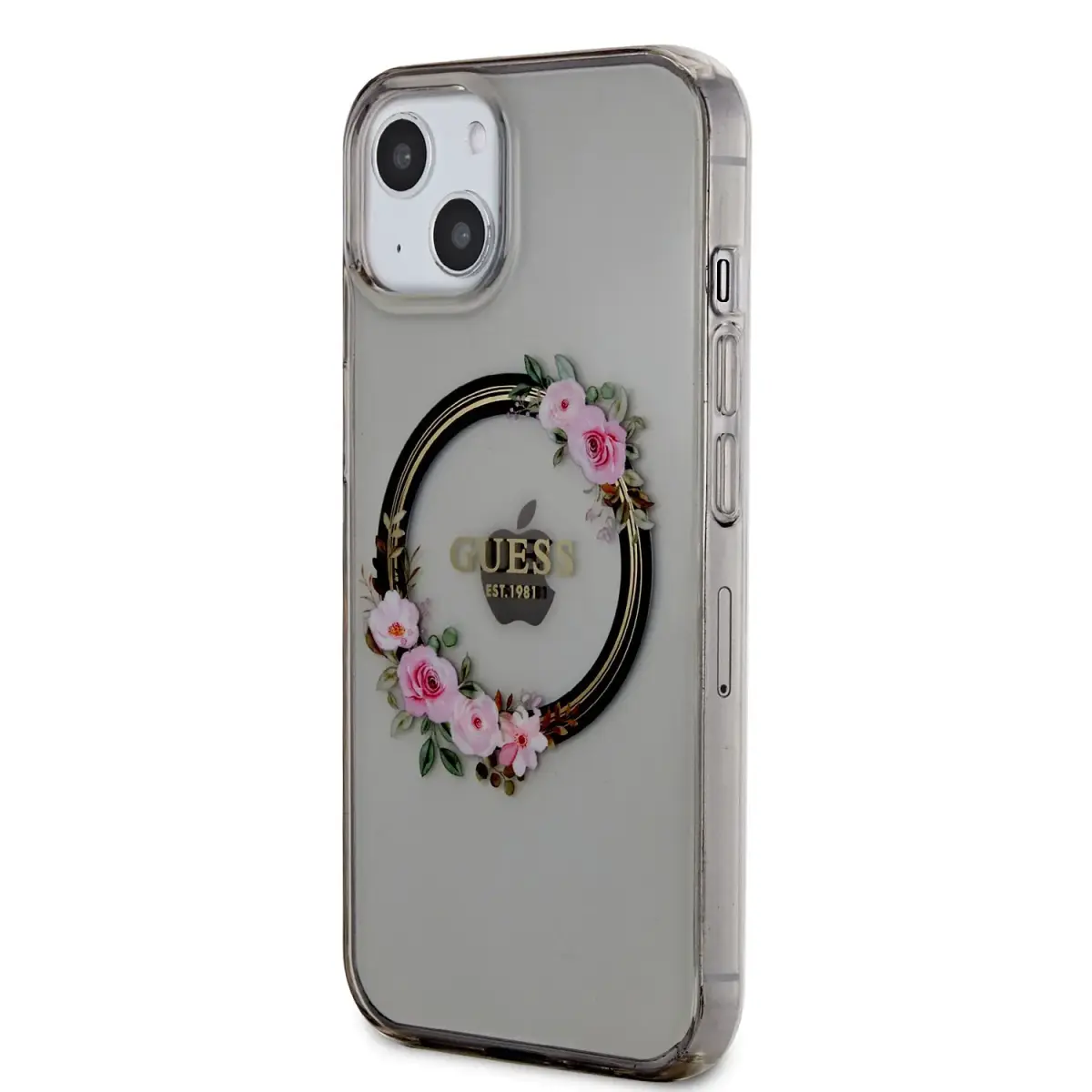 Guess PC|TPU Flowers Ring Glossy Logo MagSafe maciņš iPhone 13 melns