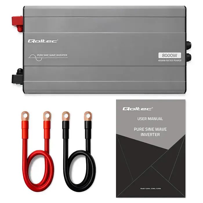 Qoltec Pure Sine Wave Inverter | 12V to 230V | 4000/8000W | USB | Compatible with LiFePO4 GEL AGM
