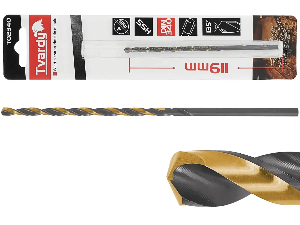 Gara HSS M2 4.0mm melna un zelta metāla spirālurbja