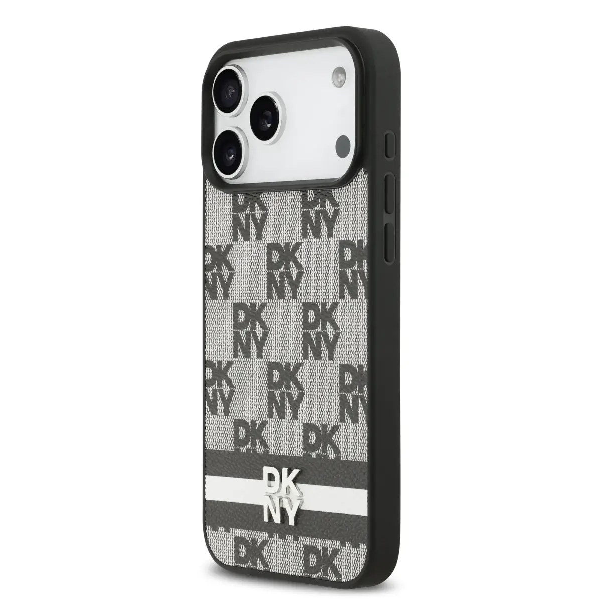 DKNY PU Leather Checkered Pattern and Stripe Case for iPhone 17 Pro Max Black
