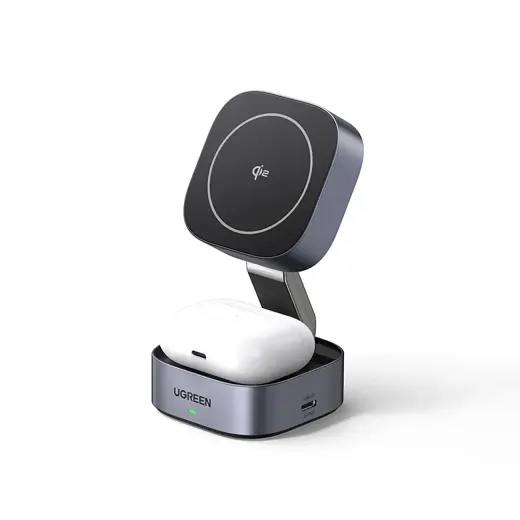 Ugreen W702 2-in-1 belaidis įkroviklis | Qi 2 | Suderinama su MagSafe | 15W | juodas