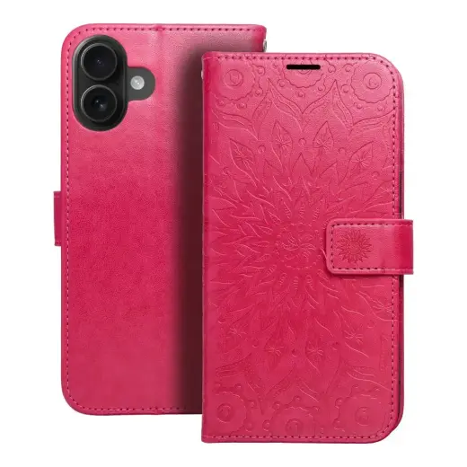 MEZZO mandala knyginio tipo telefono dėklas iPhone 16 Plus rožinis