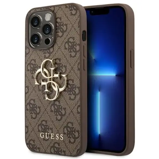 Guess PU 4G Metal Logo dėklas iPhone 14 Pro Max, rudas