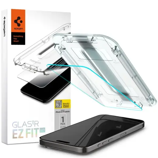 SPIGEN EZ FIT tempered glass screen protector for iPhone 15 Pro clear
