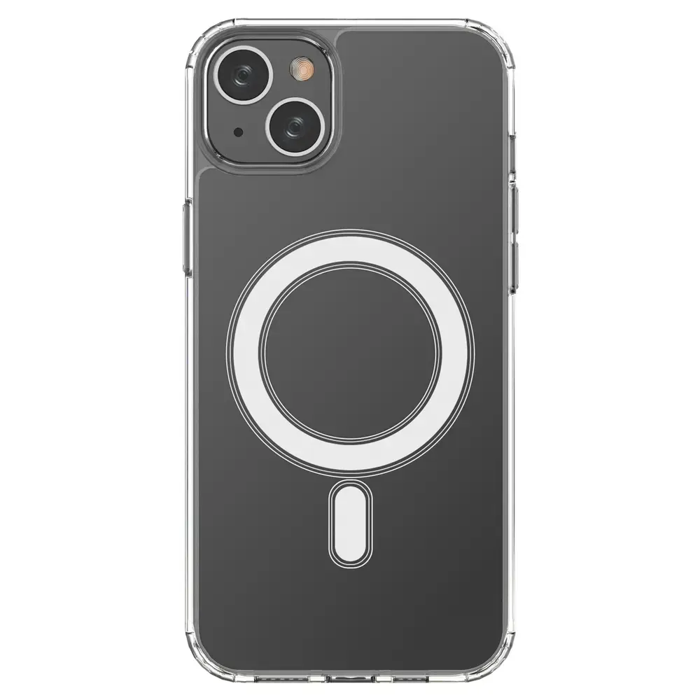 Clear Magnetic maciņš ar statīvu un MagSafe atbalstu telefonam iPhone 14 Plus caurspīdīgs