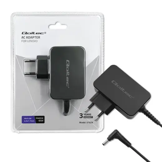 Qoltec Power adapter for laptop Lenovo 65W | 20V |3.25A | 4.0*1.7