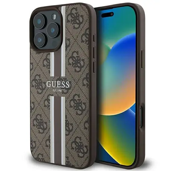 Guess GUHMP16XP4RPSW iPhone 16 Pro Max 6.9" brązowy|brown hardcase 4G Printed Stripes MagSafe