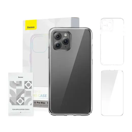 Case Baseus Crystal Series aizsargstikls telefonam iPhone 11 Pro Max caurspīdīgs ar tīrīšanas komplektu