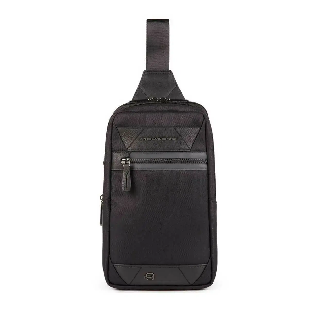 Piquadro, Trakai, Leather & Fabric, Mono Sling, Textile Crossbody Bag, Black, 42021990, 31 x 18 x 7 cm, For Men