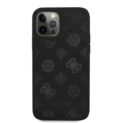 GUHCP12MLSPEBK Guess Liquid Silicone Tone on Tone Peony Case for iPhone 12|12 Pro Black