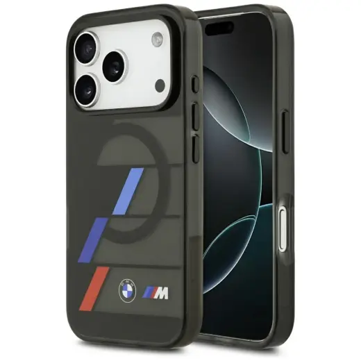 BMW M IML Metal Buttons Tricolor Lines MagSafe Case for iPhone 17 Pro Black