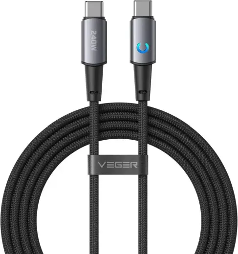 Cable with LED light indicator Type C to Type C VEGER PD 5A 240W CC2-ZSD 1,5 m black