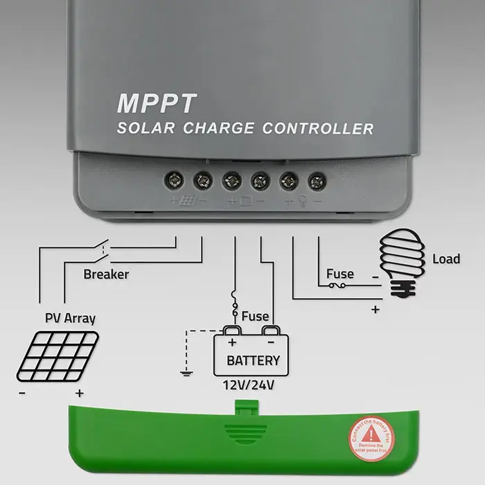 Qoltec Solar Charge Controller MPPT with Temperature Sensor 20A | 12V / 24V | LCD | 2 x USB | GEL | LiFePO4