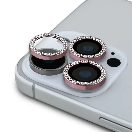 Guess Fixed Glitter ekrāna aizsargstikls priekš iPhone 16 Pro, 16 Pro Max Pink