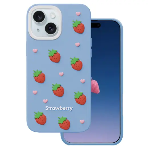 Strawberry telefono dėklas iPhone 13 | iPhone 14 | iPhone 15 mėlynas