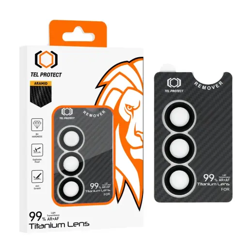 Tempered glass Tel Protect Titanium Lens 99% AR Aramid Series on camera for Samsung Galaxy S25 Plus (lens 3 pcs)
