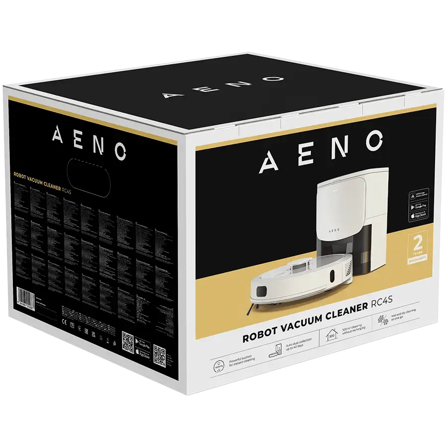 AENO Robot Vacuum Cleaner RC4S: wet & dry cleaning, smart control AENO App, HEPA filter, 2-in-1 tank