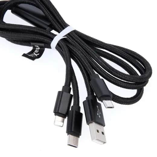 Maxlife 3-in-1 datu pārraides un uzlādes vads | USB-A uz Lightning, USB-C, Micro USB | 10W | 1m | melns