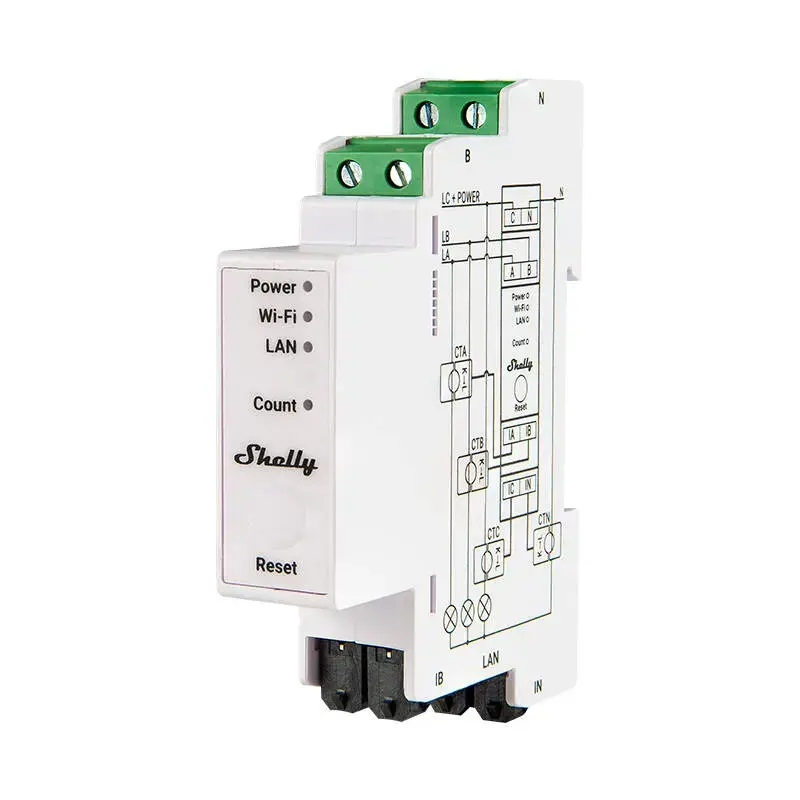 Shelly PRO 3EM 120A 3-Phase Energy Meter, WiFi/Bluetooth