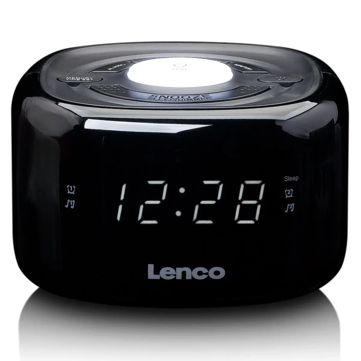 Lenco radio pulkstenis, ar nakts gaismu, balts