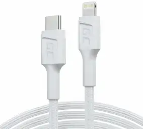 Green Cell andmeedastus- ja laadimiskaabel | MFI | USB-C kuni Lightning | 1m | valge