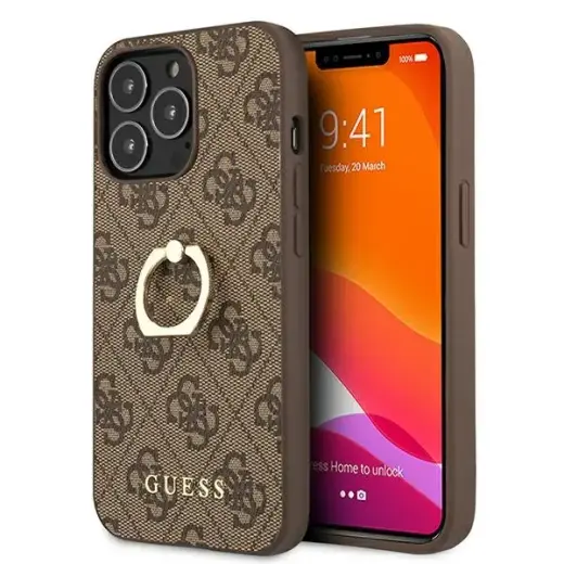 GUHCP13X4GMRBR Guess PU 4G Ring Case for iPhone 13 Pro Max Brown