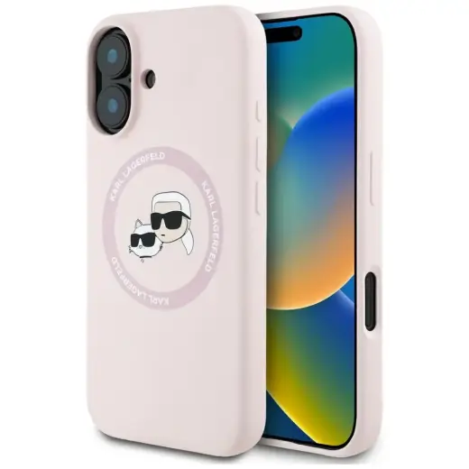 Etui Karl Lagerfeld Silicone Double       Heads And Circle MagSafe do iPhone 16 różowy