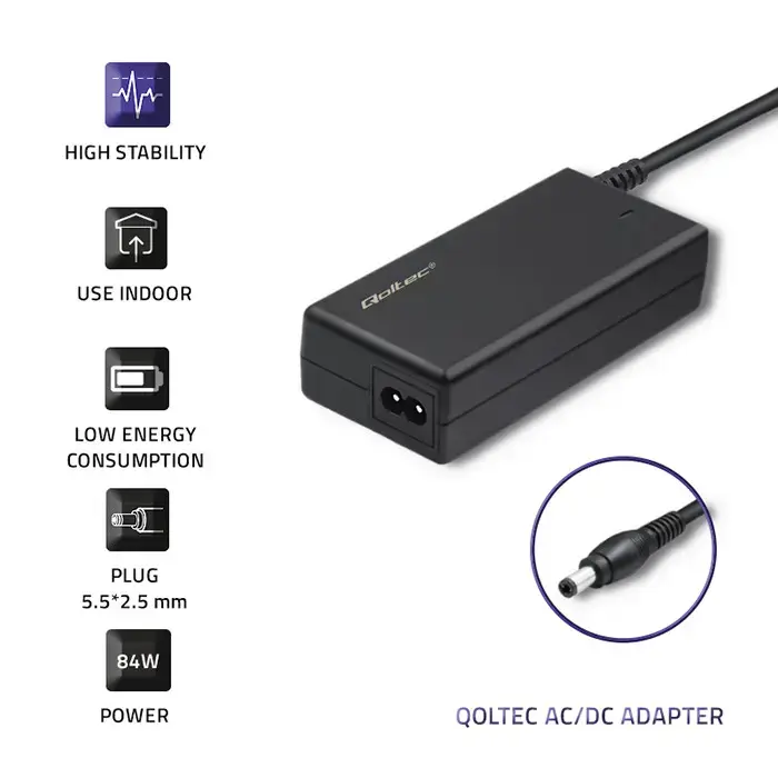 Qoltec Desktop power supply 84W | 12V | 7A | 5.5*2.5  +power cable