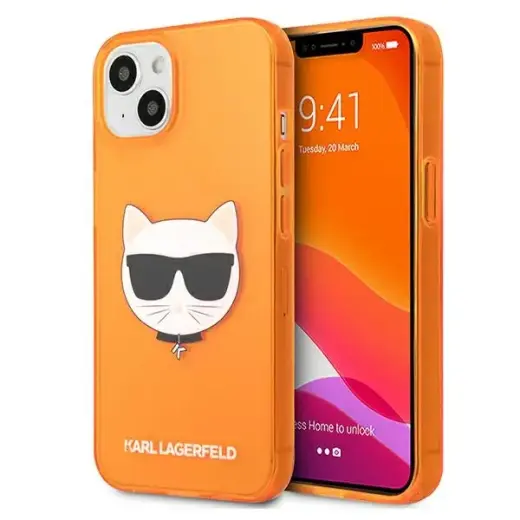 KLHCP13SCHTRO Karl Lagerfeld TPU Choupette Head Case for iPhone 13 mini Fluo Orange